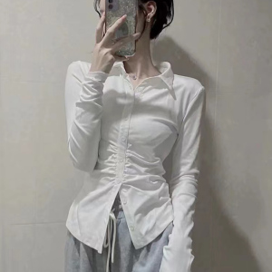 RM21714#纯欲风收腰衬衫女性感长袖衬衣设计感辣妹显瘦上衣