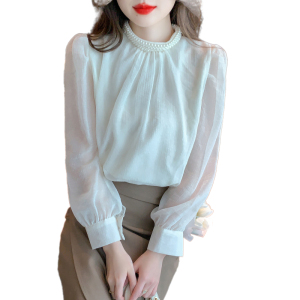 RM21644#珍珠立领名媛衬衫女设计感小众秋季2023新款高级感长袖上衣