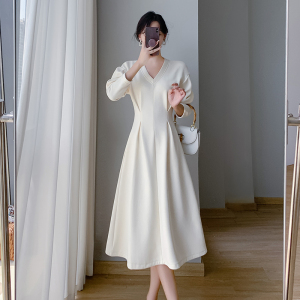 RM21919#连衣裙韩版X型V领套头纯色