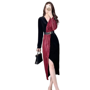 RM24319#高级感气质连衣裙2023早秋设计感小众收腰显瘦女神范礼服长裙
