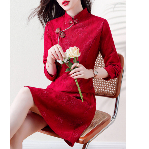 RM21671#长袖新款复古蕾丝改良显示旗袍连衣裙