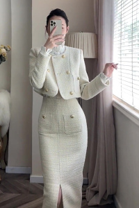 TR56399#高级感御姐小香风法式两件套休闲西装长袖包臀连衣裙气质名媛新款