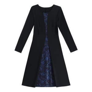 RM22526#新款长袖大码女装打底显瘦拼色连衣裙
