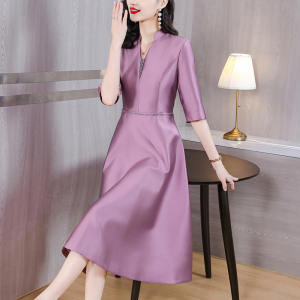 RM23306#喜婆婆婚宴装夏季高贵年轻洋气高端婚礼妈妈紫色晚礼服裙平时可穿