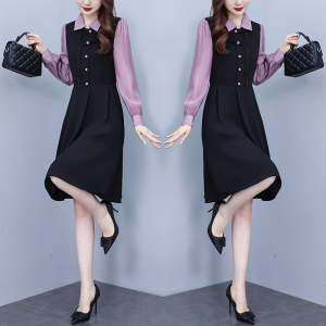 RM22457#新款大码女装韩版显瘦假两件套拼接时尚连衣裙