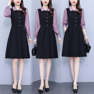 RM22457#新款大码女装韩版显瘦假两件套拼接时尚连衣裙