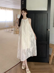 RM21880#甜美雪纺挂脖连衣裙仙女夏季海边度假裙子气质高级感露肩无袖长裙