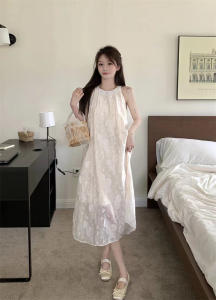 RM21880#甜美雪纺挂脖连衣裙仙女夏季海边度假裙子气质高级感露肩无袖长裙