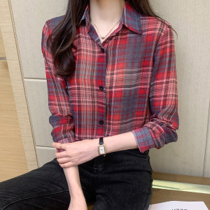 TR51334# 秋季新款韩版设计感气质百搭复古格子长袖衬衫 服装批发女装批发服饰货源