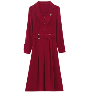 RM22478#时尚收腰洋气纯色连衣裙2023秋季新款减龄通勤气质长袖中长款裙子