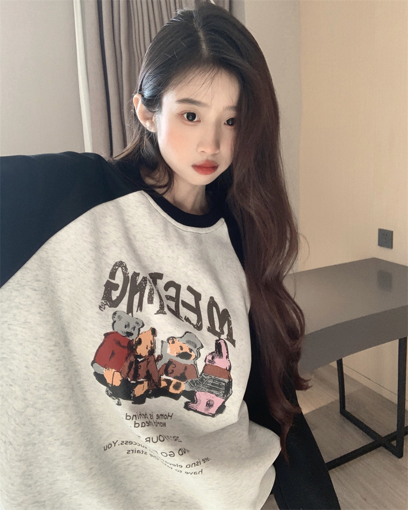Actual shot of new spring women's sweatshirts, loose Korean style thin women's hoodless short raglan long-sleeved tops trendy