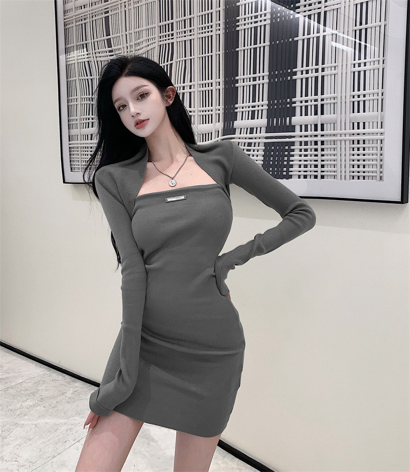 Hot girl style simple German velvet two-piece super slim dress slim and white casual temperament 2023 autumn new style