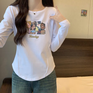 TR51128# 大码微胖秋季打底t恤女设计感弧形下摆印花显瘦上衣 服装批发女装批发服饰货源