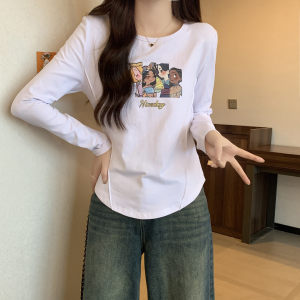 TR51128# 大码微胖秋季打底t恤女设计感弧形下摆印花显瘦上衣 服装批发女装批发服饰货源