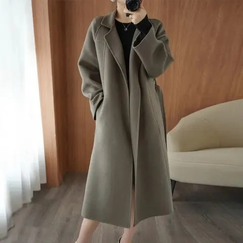 200 catties fat MM woolen coat women's long knee-length loose large-size high-end coat  autumn and winter new style