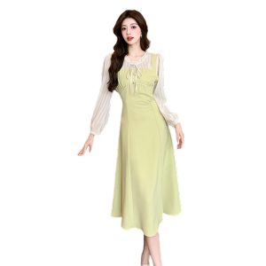 TR53525# 假两件温柔长裙设计法式复古连衣裙秋 服装批发女装批发服饰货源