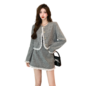 TR53527# 小香风短外套+气质半身裙套装 服装批发女装批发服饰货源