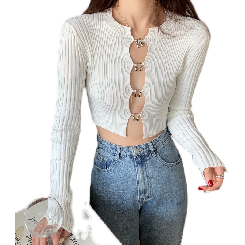 2023 Autumn Knitted Hollow Tops Women's Designed Short Hot Girl Chic Pure Desire Sexy Knitted Cardigan