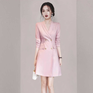 RM22326#新款气质女神范OL通勤西服外套职业粉红连衣裙