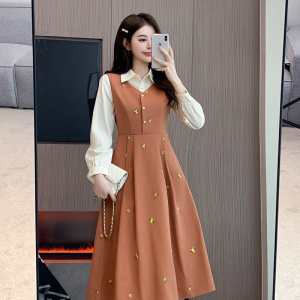 TR54397# 秋季新款拼接法式假两件显瘦裙子 服装批发女装批发服饰货源