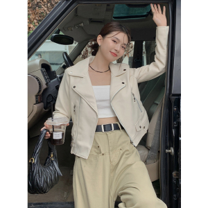 RM22514#短外套韩版个性气质修身纯色百搭机车皮夹克