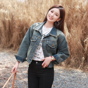 RM24310#韩版浅蓝色设计感牛仔短外套女秋季新款长袖复古夹克小个子上衣