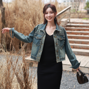 RM24311#韩版短款牛仔外套女春秋新款设计感小众百搭钉珠外穿上衣
