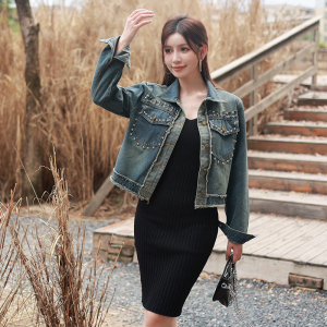 RM24311#韩版短款牛仔外套女春秋新款设计感小众百搭钉珠外穿上衣