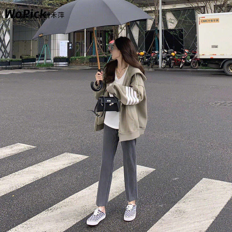 2023 new American style hooded cardigan sweatshirt jacket for women spring and autumn thin chic Hong Kong style top trendy ins winter wear