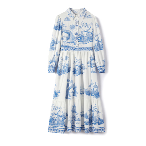 RM23803#新款法式复古风印花长袖连衣裙
