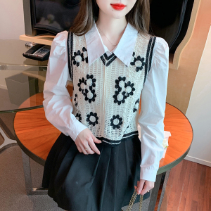RM22761#新款韩版设计感针织马甲外穿＋休闲长袖衬衫两件套上衣女