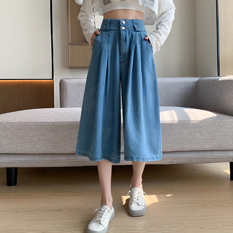 實拍牛仔褲女士小個子2025年新款春季季褲子天絲七九分闊腿裙褲