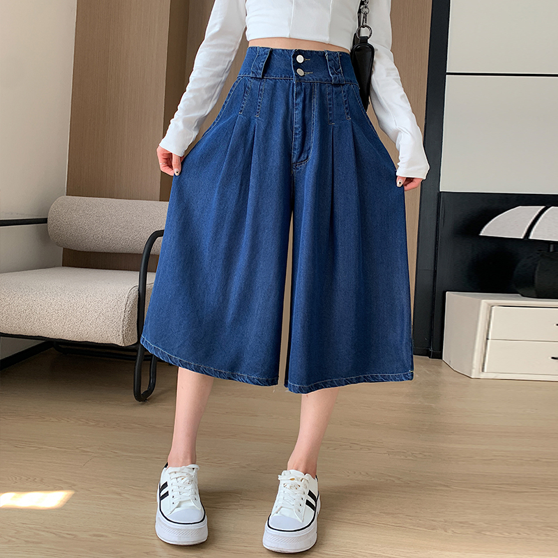 實拍牛仔褲女士小個子2025年新款春季季褲子天絲七九分闊腿裙褲