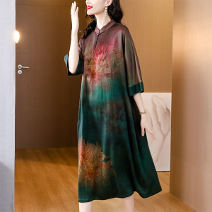 RM24251#气质女装洋气真丝袍子中国风香云纱中式长款桑蚕丝连衣裙