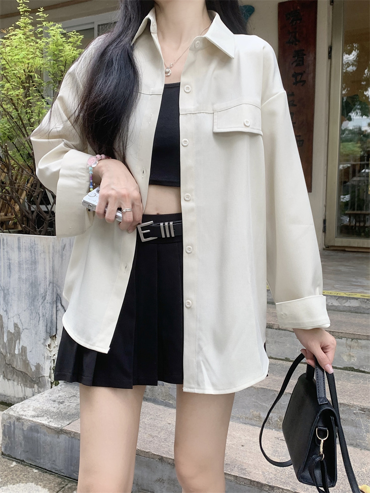 ~Large size retro Hong Kong style shirt jacket women's new autumn loose shirt outer wear mid-length top