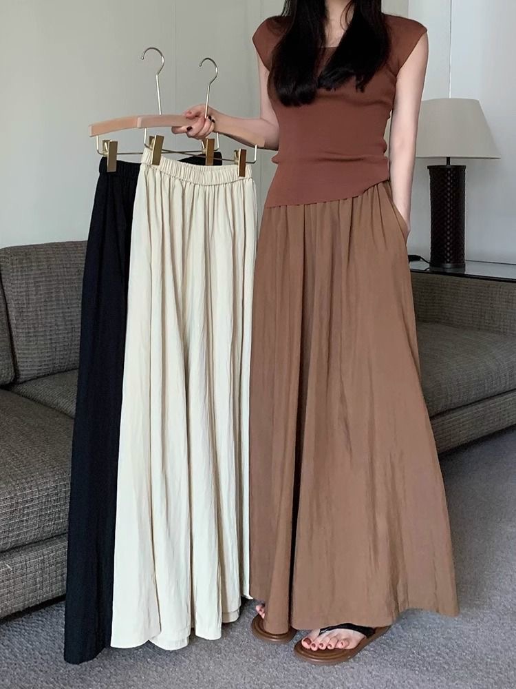 Textured casual trousers for women in autumn 2023 new retro high-waist slim design solid color wide-leg skirt pants
