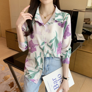 RM22501#新款韩国设计感时尚气质减龄印花长袖百搭衬衫