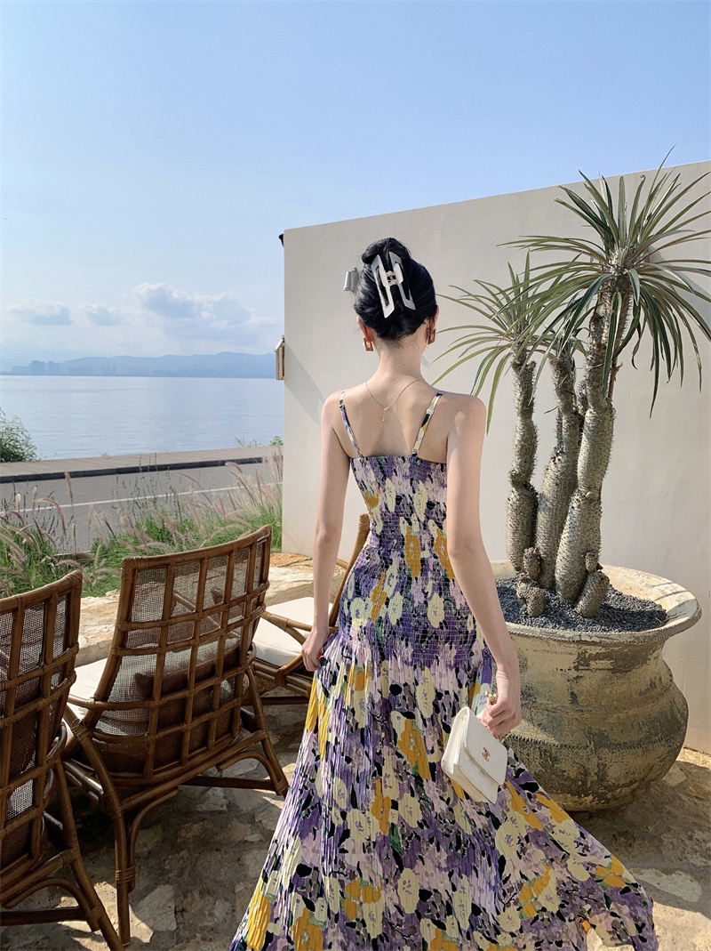 NancyCavally特惠 夏日浪漫 波西米亞油畫暈染氛圍法式度假吊帶裙