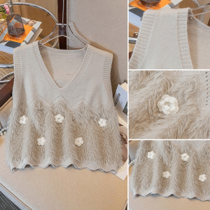 RM25575#大码女装2023秋季新款时髦洋气宽松毛绒外穿流苏毛衣针织马甲