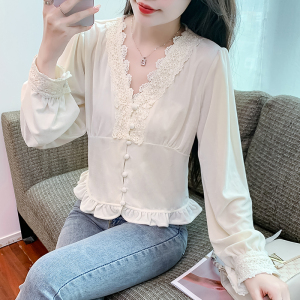 RM23933#复古浪漫v领金丝绒设计感上衣女