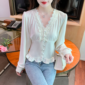 RM23933#复古浪漫v领金丝绒设计感上衣女