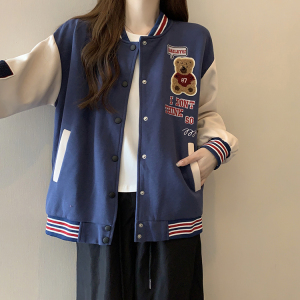 TR56802# 潮牌小熊棒球服女秋冬季情侣装开衫百搭潮流学生外套 服装批发女装批发服饰货源