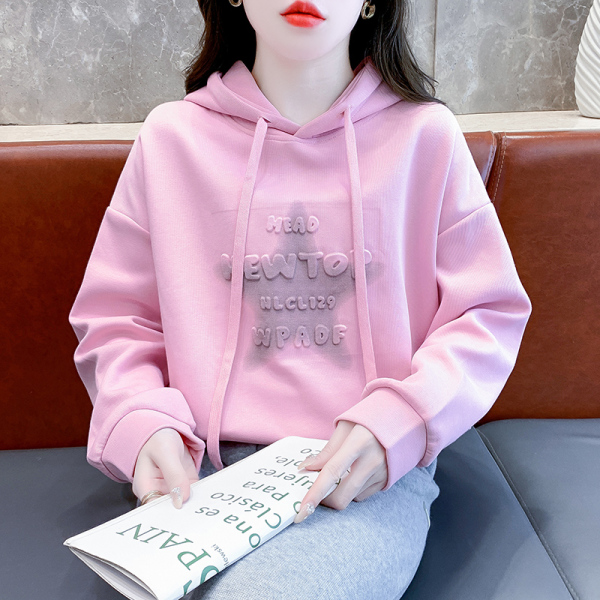RM24762#新款韩版时尚减龄浮雕字母卫衣宽松甜美百搭连帽上衣