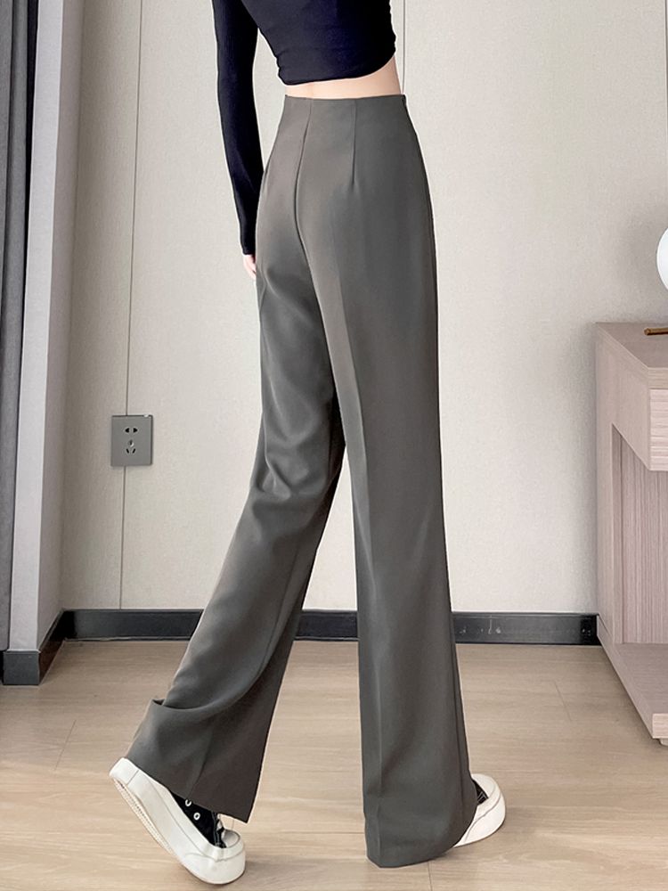 Casual wide-leg pants for women autumn and winter thin  new high-waist drape straight-leg slightly flared suit pants for small people