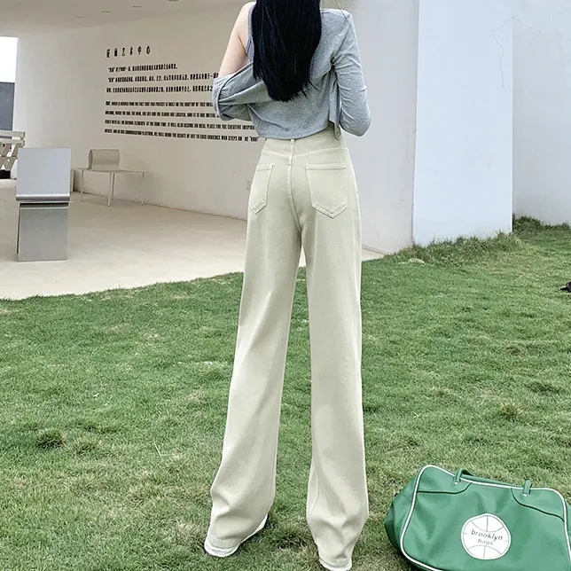 Apricot wide-leg new jeans for women 2023 spring and summer thin high-waisted slim straight-leg loose drape floor-length trousers