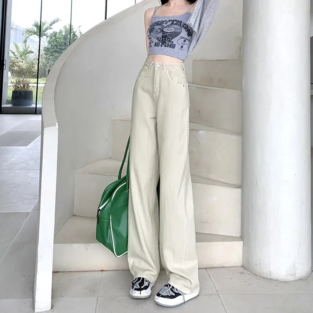 Apricot wide-leg new jeans for women 2023 spring and summer thin high-waisted slim straight-leg loose drape floor-length trousers