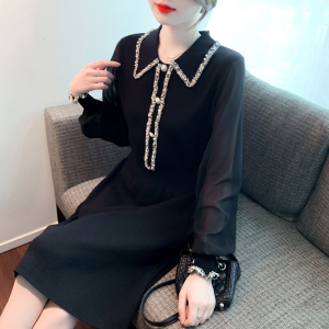 RM23000#秋装新款法式复古小黑裙宽松显瘦小香风针织连衣裙