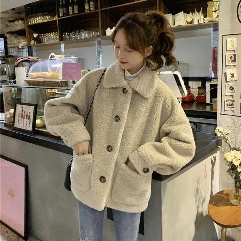 2023 autumn and winter new style 300g imitation sherpa jacket for women loose plus velvet and thickened