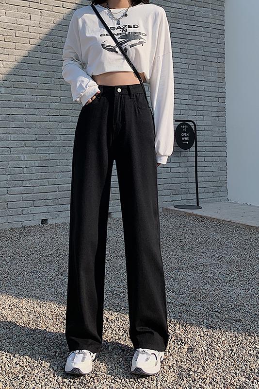 Black wide-leg high-quality high-waisted loose wide-leg pants nine-point & trousers & lengthened