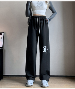 RM22498#高级感灰色字母长裤女嘻哈宽松爵士舞直筒运动hiphop休闲裤